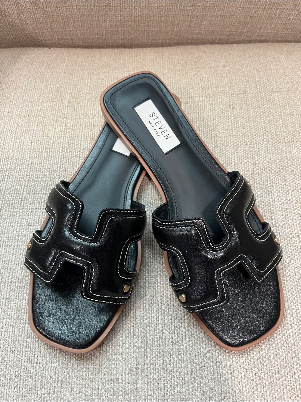 NEW Steven New York Harlien Slide Sandal Open Toe  Black Size 6.5